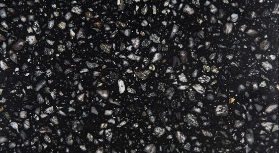 Tranche de COMPOSITE QUARTZ TECHNISTONE TAURUS TERAZZO BLACK POLI finition Poli
